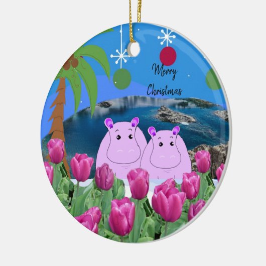 Hippo Happiness Kerstannament Keramisch Ornament (Links)