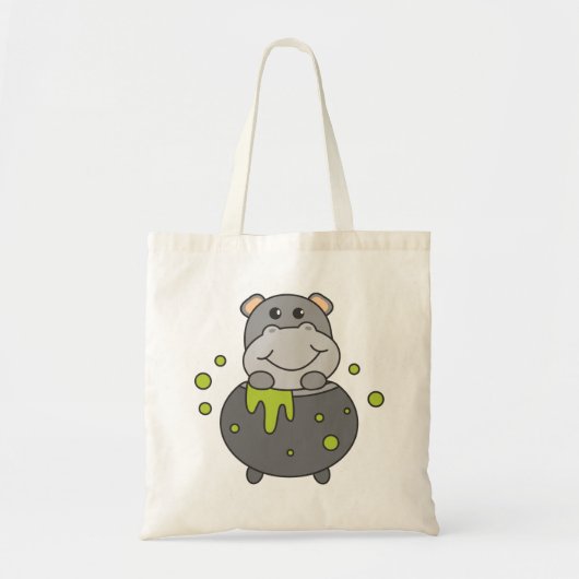 Hippo Happy Halloween Cauldron Bat Canvas tas (Voorkant)