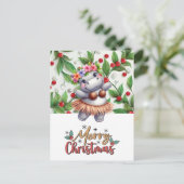 Hippo Hawaii kerstgroet Feestdagenkaart (Staand voorkant)