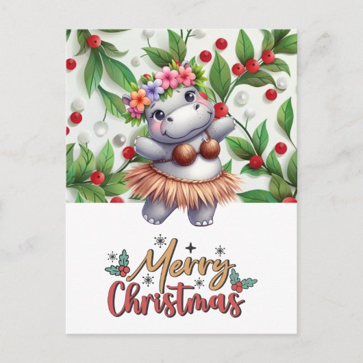 Hippo Hawaii kerstgroet Feestdagenkaart (Voorkant)