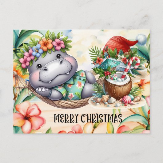 Hippo Hawaii kerstgroet Feestdagenkaart (Voorkant)