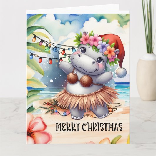Hippo Hawaii kerstgroet Kaart (Voorkant)