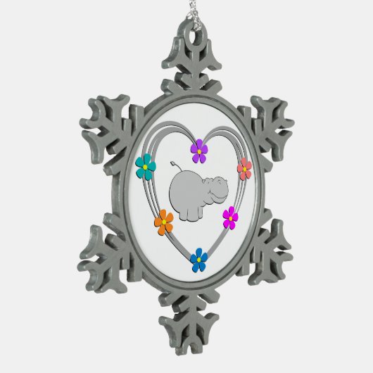 Hippo Heart Tin Sneeuwvlok Ornament (Links)