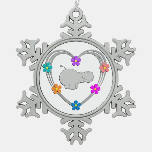 Hippo Heart Tin Sneeuwvlok Ornament (Voorkant)