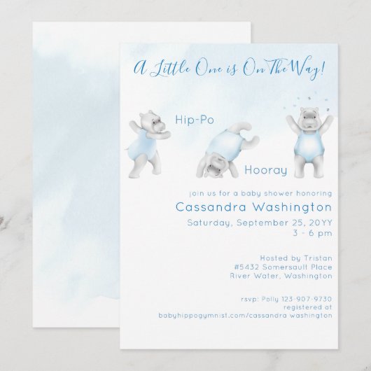 Hippo Hoera Somersault Baby Boy Douche Uitnodiging (Voorkant / Achterkant)