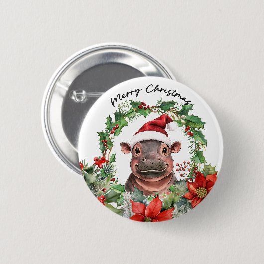 Hippo Holiday Cheer Button (Voorkant /achterkant)