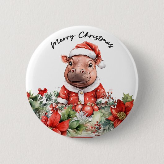 Hippo Holiday Cheer Button (Voorkant)