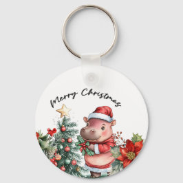 Hippo Holiday Cheer Button Sleutelhanger