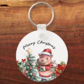 Hippo Holiday Cheer Button Sleutelhanger (Voorkant)