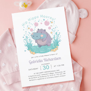 Hippo Hooray Genderneutraal Baby shower Kaart