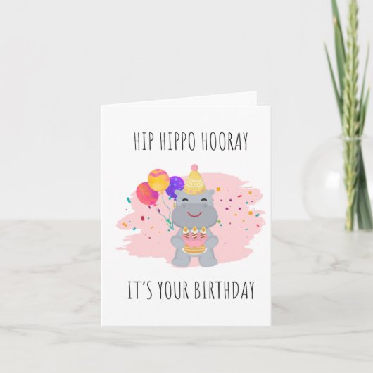 Hippo Hooray Puns Verjaardag Kaart (Voorkant)