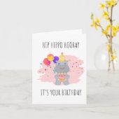Hippo Hooray Puns Verjaardag Kaart (Gele Bloem)