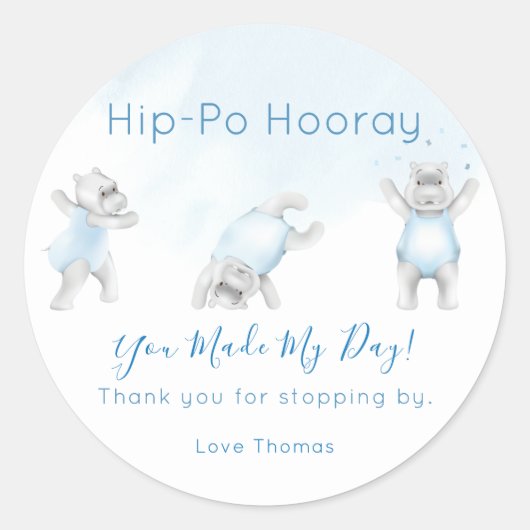 Hippo Hooray Somersault Bedankt Ronde Sticker (Voorkant)