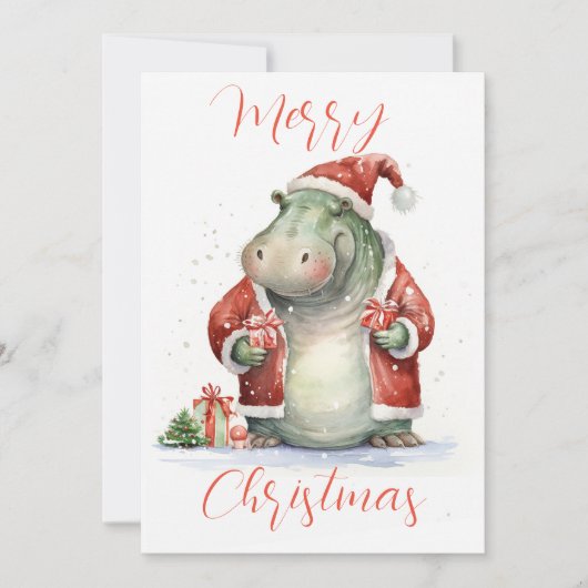 Hippo Hooray Vakantie Kerstmis Kaart (Voorkant)
