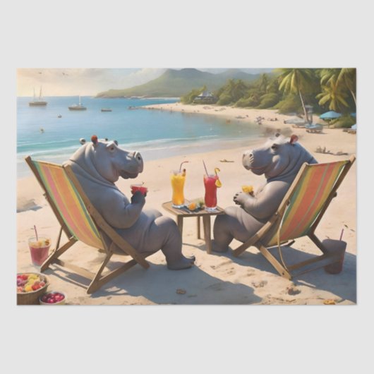 Hippo Hour: cocktails aan het strand en goede tijd Tissuepapier (Voorkant)
