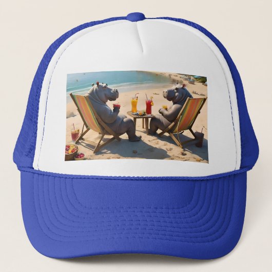 Hippo Hour: cocktails aan het strand en goede tijd Trucker Pet (Voorkant)