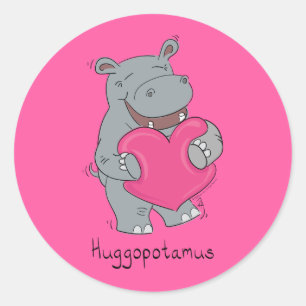 Hippo Hugs Cute Kinder Hippopotamus Ronde Sticker