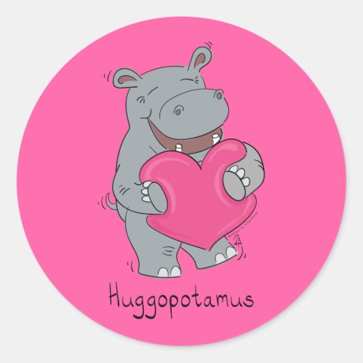 Hippo Hugs Cute Kinder Hippopotamus Ronde Sticker (Voorkant)