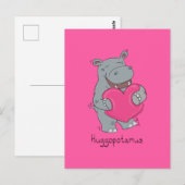 Hippo Hugs Valentijn Day Briefkaart Roze (Voorkant / Achterkant)