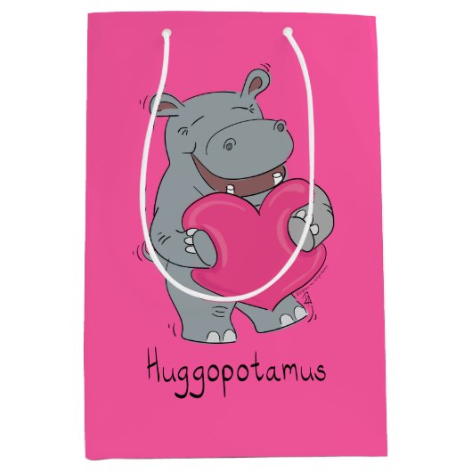 Hippo Hugs Valentijn's Day Gift Bag Medium Cadeauzakje (Voorkant)