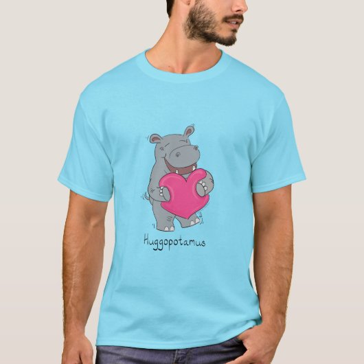 Hippo Hugs Valentijn's Day Mannen T-shirt Blue (Voorkant)
