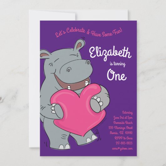 Hippo Hugs verjaardagsfeestje Kaart (Voorkant)