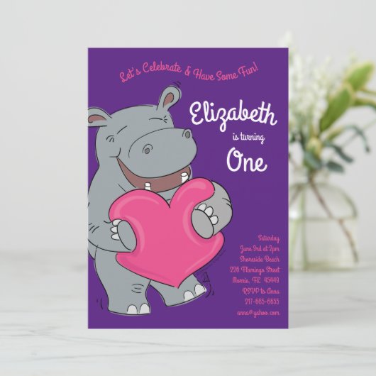 Hippo Hugs verjaardagsfeestje Kaart (Staand voorkant)