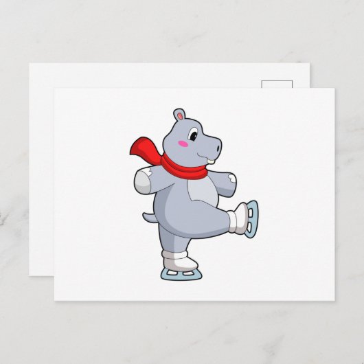 Hippo Ice skating Ice schaatsen Briefkaart (Voorkant / Achterkant)