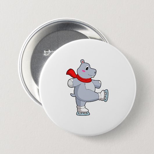 Hippo Ice skating Ice schaatsen Ronde Button 7,6 Cm (Voorkant /achterkant)