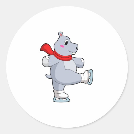 Hippo Ice skating Ice schaatsen Ronde Sticker (Voorkant)