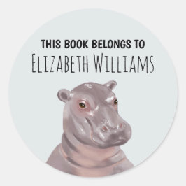 Hippo Illustration Personalized Name School Ronde Sticker