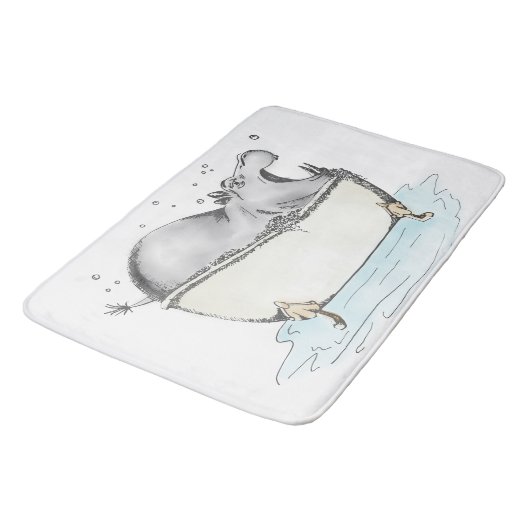 Hippo in Bath Fun Illustratie Waterverf Badmat (Gekanteld)