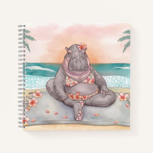 Hippo in bikini is on the beach relaxing notitieboek (Voorkant)