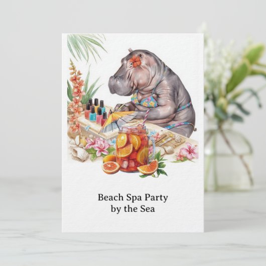  Hippo in Bikini Manicure Coastal Beauty beach spa Kaart (Staand voorkant)