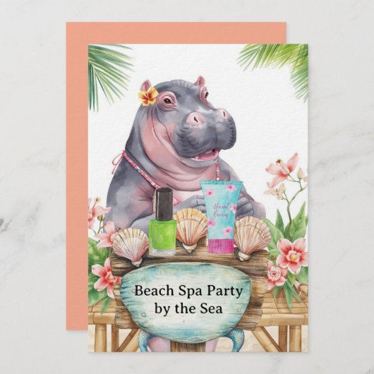  Hippo in Bikini Manicure Coastal Beauty beach spa Kaart (Voorkant / Achterkant)