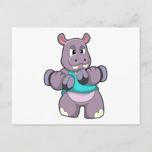 Hippo in Bodybuilding met Dumbbells Briefkaart