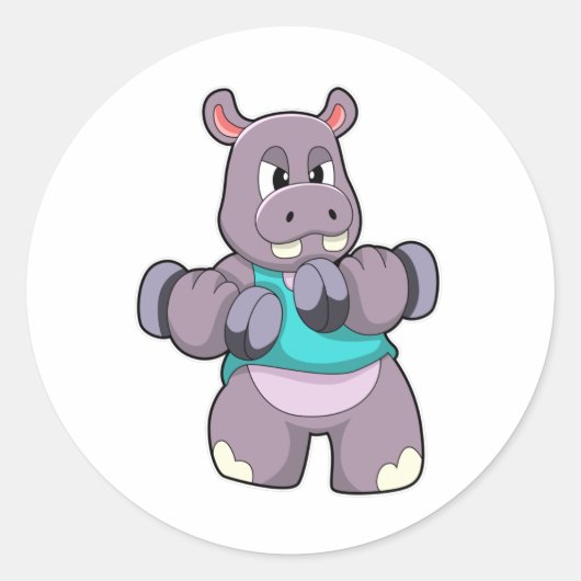 Hippo in Bodybuilding met Dumbbells Ronde Sticker (Voorkant)