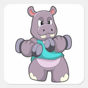 Hippo in Bodybuilding met Dumbbells Vierkante Sticker