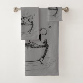 Hippo in de Bath Fun Illustratie Gray Black Bad Handdoek (Insitu)