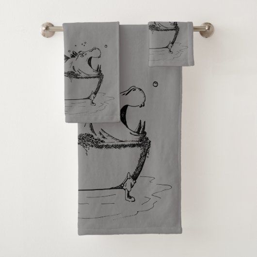 Hippo in de Bath Fun Illustratie Gray Black Bad Handdoek (Insitu)