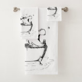 Hippo in de Bath Fun Illustration Black Bad Handdoek (Insitu)