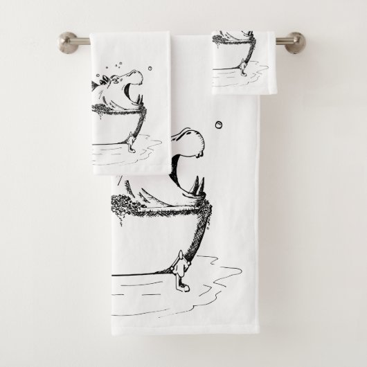 Hippo in de Bath Fun Illustration Black Bad Handdoek (Insitu)