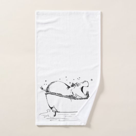 Hippo in de Bath Fun Illustration Black Bad Handdoek (Handdoek)