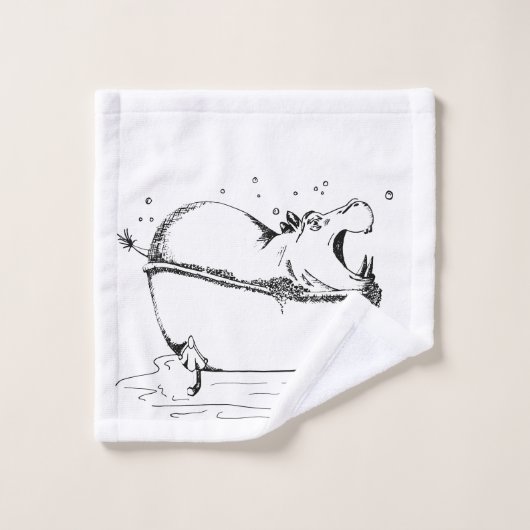 Hippo in de Bath Fun Illustration Black Bad Handdoek (Wasdoekje)