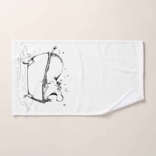 Hippo in de Bath Fun Illustration Black Bad Handdoek (Handdoek)