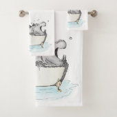 Hippo in de Bath Fun Illustration Waterverf Bad Handdoek (Insitu)