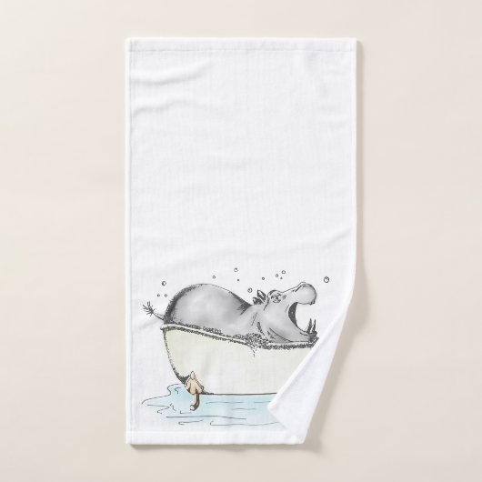 Hippo in de Bath Fun Illustration Waterverf Bad Handdoek (Handdoek)