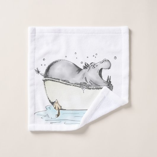 Hippo in de Bath Fun Illustration Waterverf Bad Handdoek (Wasdoekje)