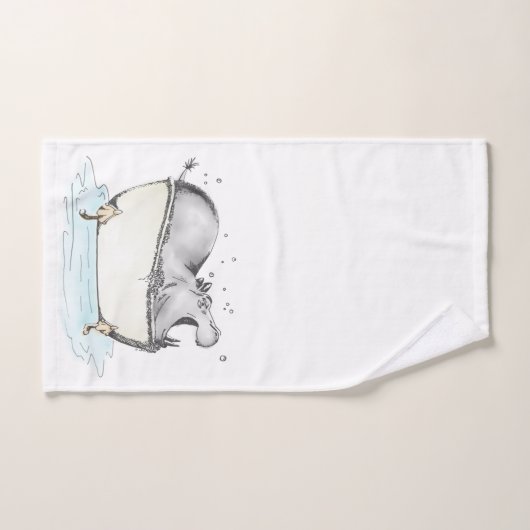 Hippo in de Bath Fun Illustration Waterverf Bad Handdoek (Handdoek)