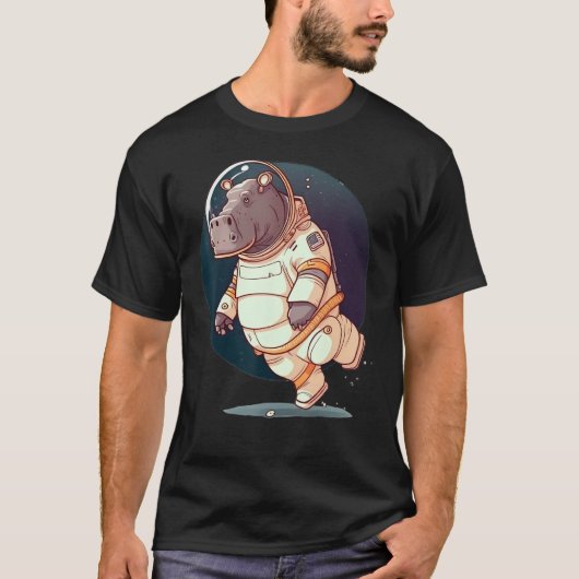 Hippo in de ruimte bij astronaut Hippopotamus T-shirt (Voorkant)